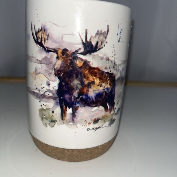 Demdaco Ceramic Mug Stoneware Corked Base Watercolor Style Moose Dean Crouser - Picture 2 of 5